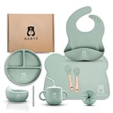 BABYE Silicone baby feeding set, baby led weaning set, toddler plates and bowls set, baby dinner set, silicone bowl plate set, baby dishes and utensils, baby dishes set.