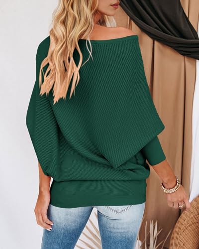 Zenlonr Women's Fall Sweaters 2026 Casual Long Batwing Sleeve Loose Off Shoulder Knit Pullovers Jumper Tops(Dark Green,X-Large) — view 5