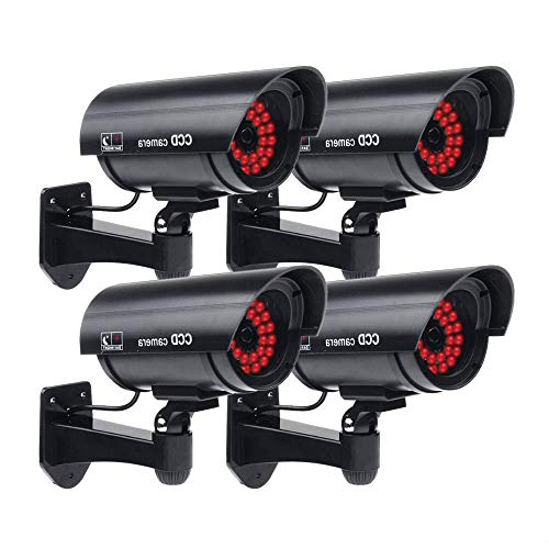 Masione 4 Pack Outdoor Fake/Dummy Security Camera with 30 Illuminating LED Light (Black) CCTV Surveillance