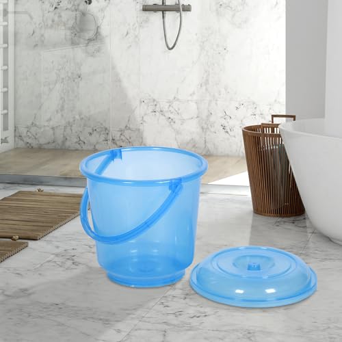 Image of Urbane Home Pack of 6 Bucket | Bathroom Bucket | Utility Bucket for Daily Use | Water Storage Bucket | Bathing Bucket with Handle & Lid | 13 LTR | SUPER-013 | Transparent Blue
