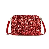 Damen Fashion Pailletten Tasche, Umhängetasche Pailletten Tasche Glitzer Abendtasche Clutch Damen Crossbody Schultertaschen für Hochzeit Party Freizeit Date (Rot)