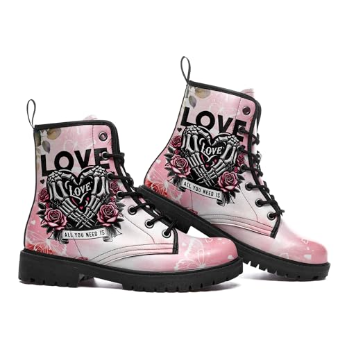 Pink Combat Boots for Women, Gothic Emo Lace-Up Ankle Boots Punk Platform Booties Festival & Everyday Streetwear4