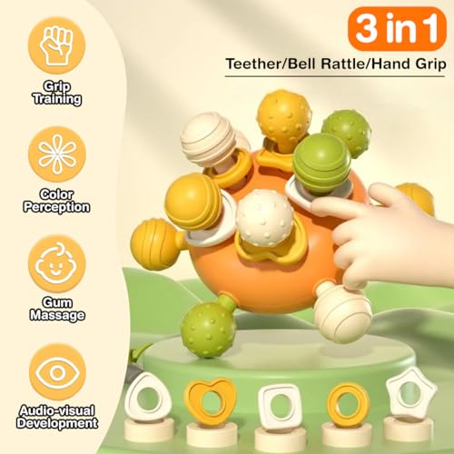 Image of Wembley 3 in 1 Teething Toys for 0-6 Months Babies Silicone Teether for Soothing Gums Baby Chew Toys 6-12 Months | Activity Toy for Infants Toddlers Sensory Development Montessori Toys