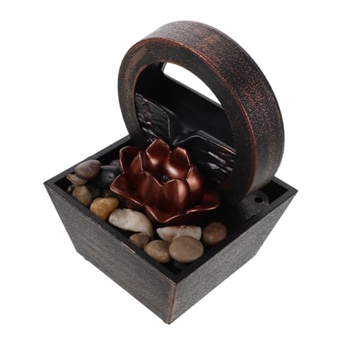 ULTECHNOVO Fuente De Mesa Decorativa con Cascada, Luces Led, Diseño De Loto Dorado, Plástico Resistente, Funcionamiento USB o Pilas AA, Fuente De Agua Interior para Salón, Oficina y Escritorio,