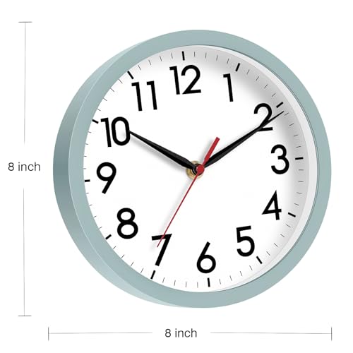 Image of AKCISOT Wall Clock, Modern Small Wall Clocks Battery Operated 8 Inch, Silent Non-Ticking Analog Classic for Office, Home, Bathroom, Kitchen, Bedroom, School(Blue Gray)