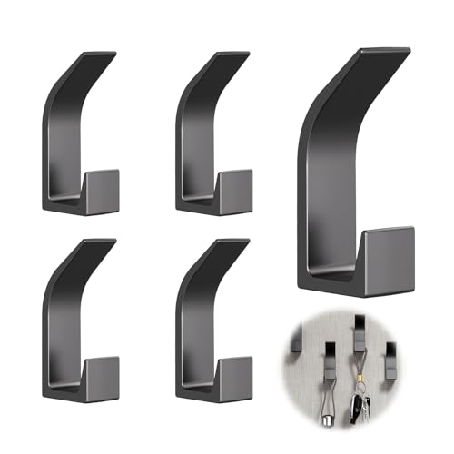 tiyiyok 5 Pezzi Appendiabiti da Parete Senza Foratura, Ganci Adesivi Bagno e Porta Strofinacci Cucina, Set Porta Asciugamani Bagno Adesivo per Armadi Camere, Grigio