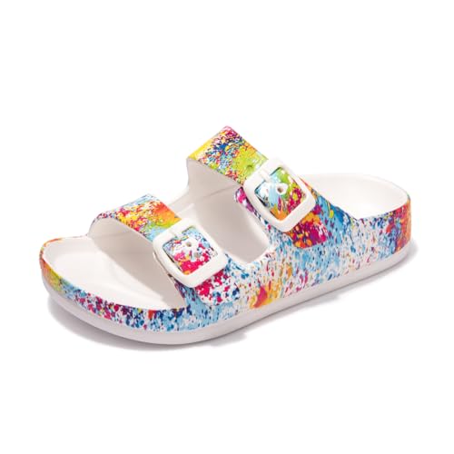FUNKYMONKEY Unisex-Child Slides Double Buckle Adjustable EVA Flat Sandals for Boys Girls
