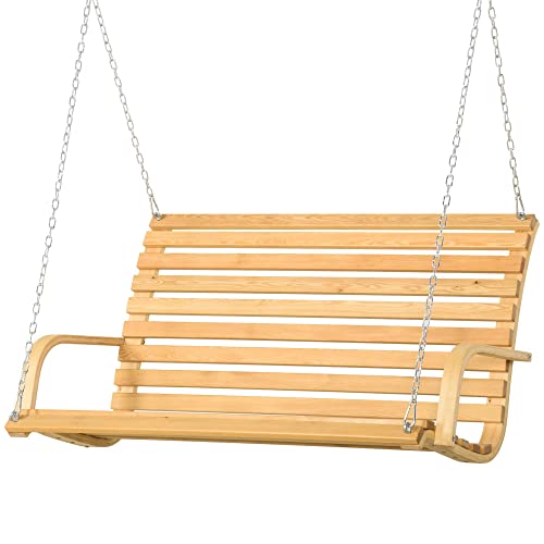 Outsunny Banco Columpio de Madera de 2 Plazas Banco Balancín Colgante Carga 250 kg para Jardín Terraza Balcón Patio 141,5x51x78 cm Natural