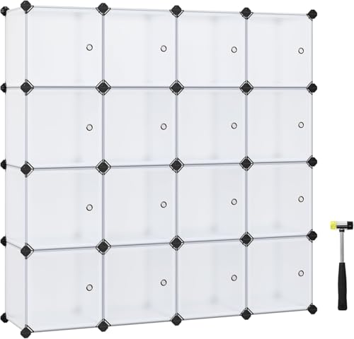 SONGMICS Meuble de Rangement Modulable, 16 Cubes, Étagère en Plastique, avec Portes, pour Vêtements, Chaussures, Livres, Assemblage Facile, Blanc LPC44BS