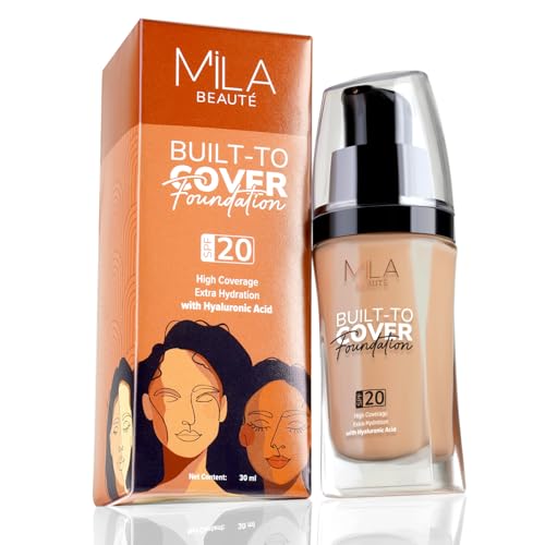 Image of Mila Beaute Built to Cover Liquid Foundation I Medium to Buildable Coverage I Matte Finish I Lightweight I SPF 20 I Super Hydrating with Hyaluronic Acid (M-2-Neutral Wheat, 30ml)