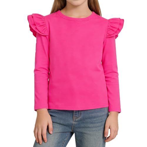 Image of Magic Park 1-14Y Toddler Ruffle T Shirt Girls Solid Color Blouse Kids Girl Short Long Sleeve Tops Casual Tee
