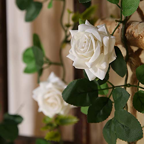 Veryhome Artificial Silk Rose Flowers Ivy Garland Fake Vines Hanging Plant Leaves For Wedding Party Garden Wall Valentine Decorations 1PCS （ White, Regular Version ）