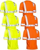 JaGely 6 Pcs Safety Reflective Shirts Short Sleeve Bulk Hi Vis T-shirt High Visibility Construction Work Shirts with Pocket(X-Large,Yellow&orange)