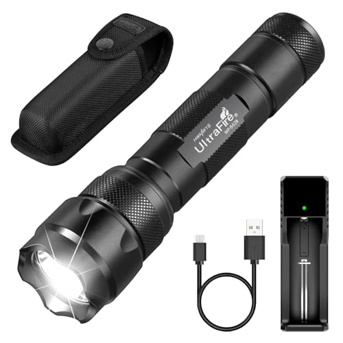 UltraFire Taktische Taschenlampe mit Holster, 1000 Lumen Single Modus LED Taschenlampe mit Batterie und Ladegerät, Helle Kleine Taschenlampe, WF-502B UltraFire Taktische Taschenlampe mit Holster, 1000 Lumen Single Modus LED Taschenlampe mit Batterie und Ladegerät, Helle Kleine Taschenlampe, WF-502B