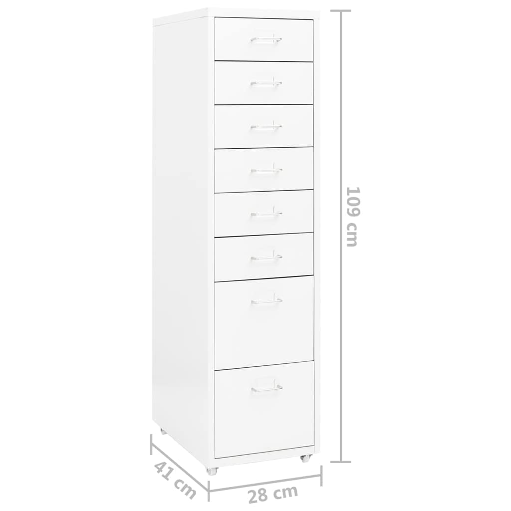 Brokky Schedario Mobile Bianco 28x41x109 cm in Metallo-Cassettiera,Mobiletto da Ufficio con Serratura,Regolabile per Cartelle Sospese,Superficie Testurizzata,per Ufficio,Studio
