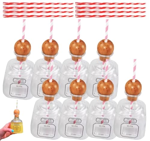 Patron Reusable Cups with Straw Holes - Acrylic Tequila Liquor Bottle Cups for Cocktails and Wine, Shakers Included - 375ml, 8pcs