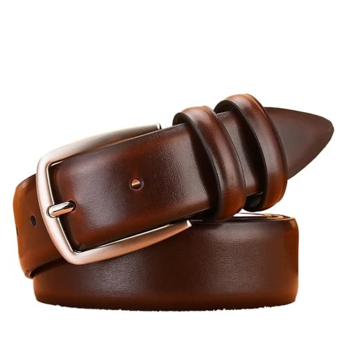 VONCYKI Cinturón de piel de vaca a la moda for hombre, cinturones for pantalones vaqueros, correa de cuero genuino, faja con hebilla, Ceinture Homme cinturones hombre(120cm,Dark Brown)