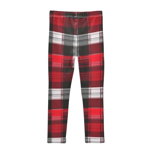 Plaid Black Red Girls Leggings,Workout Leggings for Girls Toddler Athletic Legging Size for 3-10T2