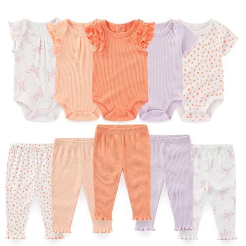 Image of falianni Baby Boy Girl 10 Piece Combined Type Clothing Set Cotton Baby Bodysuits and Pants Set Home Outdoor Infant Clothes