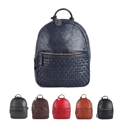 Image of Genuine Leather Backpack for Men, Casual Backpack for Women Office Bag with Adjustable Shoulder Strap (VL-054-NAVY)