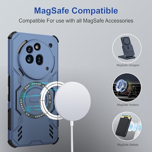 Image of Zapcase Back Case Cover for Nothing Phone (3a) Pro | Magnetic Case with Built-in Metal Ring | Supports MagSafe Charger, Wallet & Car Mount | Shockproof Hybrid PC + TPU | Blue