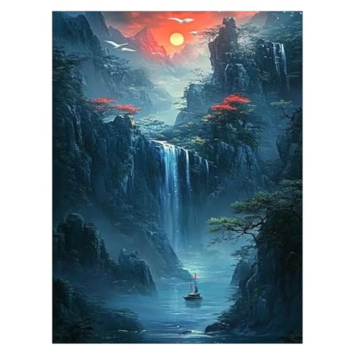 DIY 滝 数字油絵 風景 数字塗り絵画 手芸キット 55 x 40Cm 絵画 インテリア 手作りキット ビッグサイズ 複数サイズ 子供 初心者 ペイントバイナンバー 画材 Painting by Numbers 適用対象そして自宅 壁飾り お歳暮誕生日プ