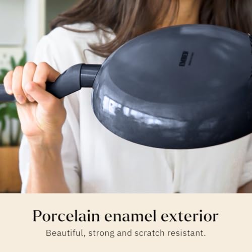 Image of Ember Cookware Arcilla Ceramic Frying Pan 24cm | Non Stick Cookware | Non Toxic Pan | ISI Certified | Ceramic Fry Pan for Cooking | PFAS & PTFE Free | 5-Year Warranty | Blue