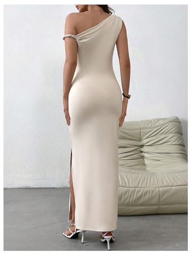 GORGLITTER Women's Asymmetrical Bodycon Maxi Long Dress One Shoulder Sleeveless Ruched Graduation Going Out Dresses2