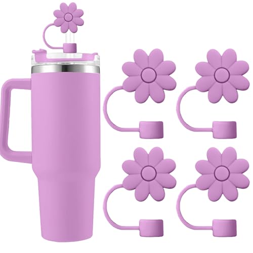Hpebl Light Purple Straw Covers 4 PCS Straw Toppers for Stanley