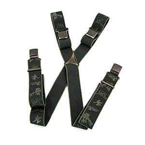 Luise Steiner Herenbretels jachtmotieven met extra sterke clips en rubberen speciale bretels, klederdrachtaccessoires voor lederhosen olijf of naturel