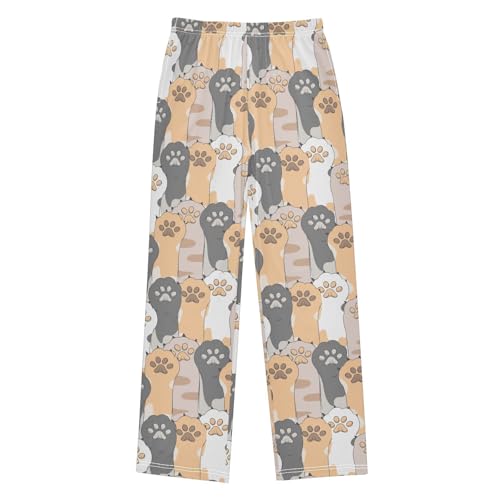 Cat Foot Boys Long Pants Soft Trousers Elastic Waist Kids Lounge Bottoms with Pockets S-XL