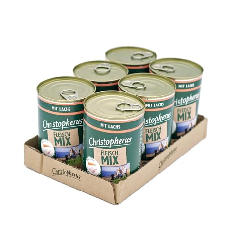 Christopherus Fleischmix Mit Lachs Vollnahrung für Hunde Nassfutter 6 x 400 g
