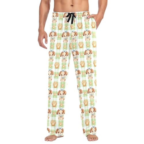 Men's Pajama Bottom Cute Puppy Pattern Cotton Pajama Pants Drawstring Sleepwear Long Pants Pockets2