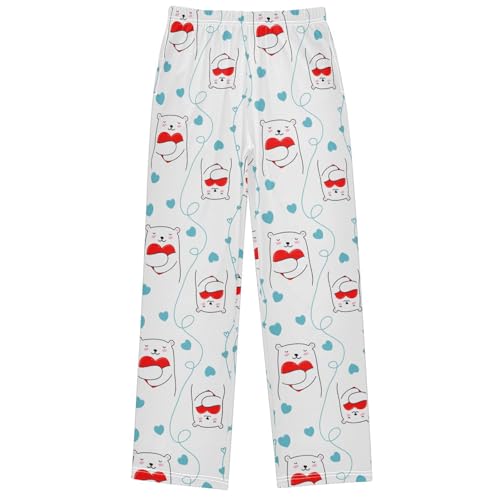 Boy's Pants Polar Bear Red Heart Jogger Pants Elastic Waist Long Bottoms Trousers with Pockets 6-14 Years