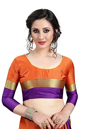 Image of PerfectBlue Women's with Blouse Piece Saree (VisvaVariation Lightgreenbrown Free Size)