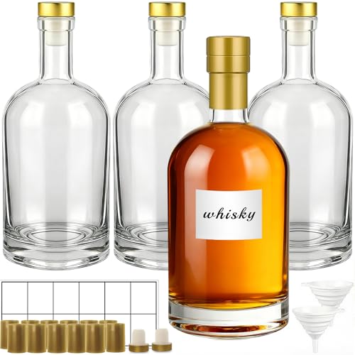 TBWIND 4 Pack 32oz/1000ml Clear Glass Bottles with T-Top Cork Stoppers