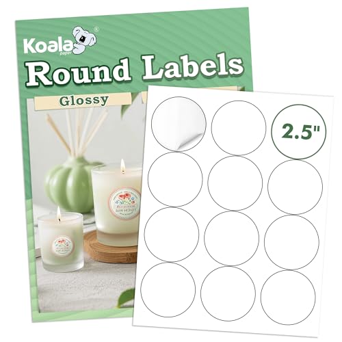 Koala - Etiquetas redondas de 2.5 pulgadas, calcomanías circulares imprimibles blancas brillantes para impresora láser e inyección de tinta, 300 etiquetas para tarros, decoraciones de recuerdos de