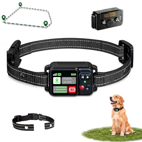 Collier Anti-Fugue GPS pour Chien, Clôture Virtuelle sans Fil, IPX7, Rayon 15m à 2000m, 3 Modes de Dressage, Batterie 1000 mAh, Noir