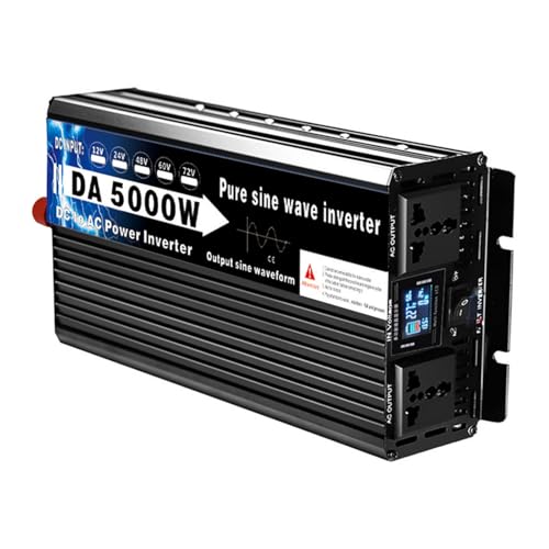 HENGJINGTR 48v DC a 110v AC inversor 2500Watts Pure Sinus Wave Inverter, 5000W Peak Power 12V-72V DC a 110V 220V AC Power Inverter con 2 enchufes de CA y Pantalla LCD,DC 48v,AC 110V