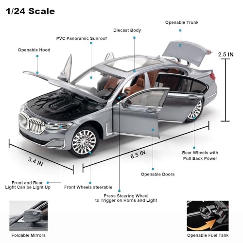 Image of Invite BMW 760Li 1:24 Diecast Scale Model Metal Pull Back Toy car for Kids with Openable Doors & Light, Music Toy Vehicle for Kids(Colors as Per Stock)