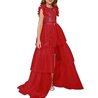 GRACE KARIN Junior Girls Dress Size 10-12 Sequin Formal Pageant Birthday Party Princess Maxi Tulle Dress Red