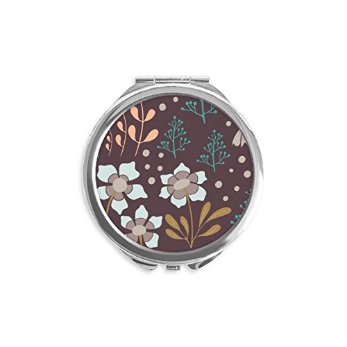 Miroir rond de poche marron avec motif fleur de plante DIYthinker portable pour maquillage à la main
