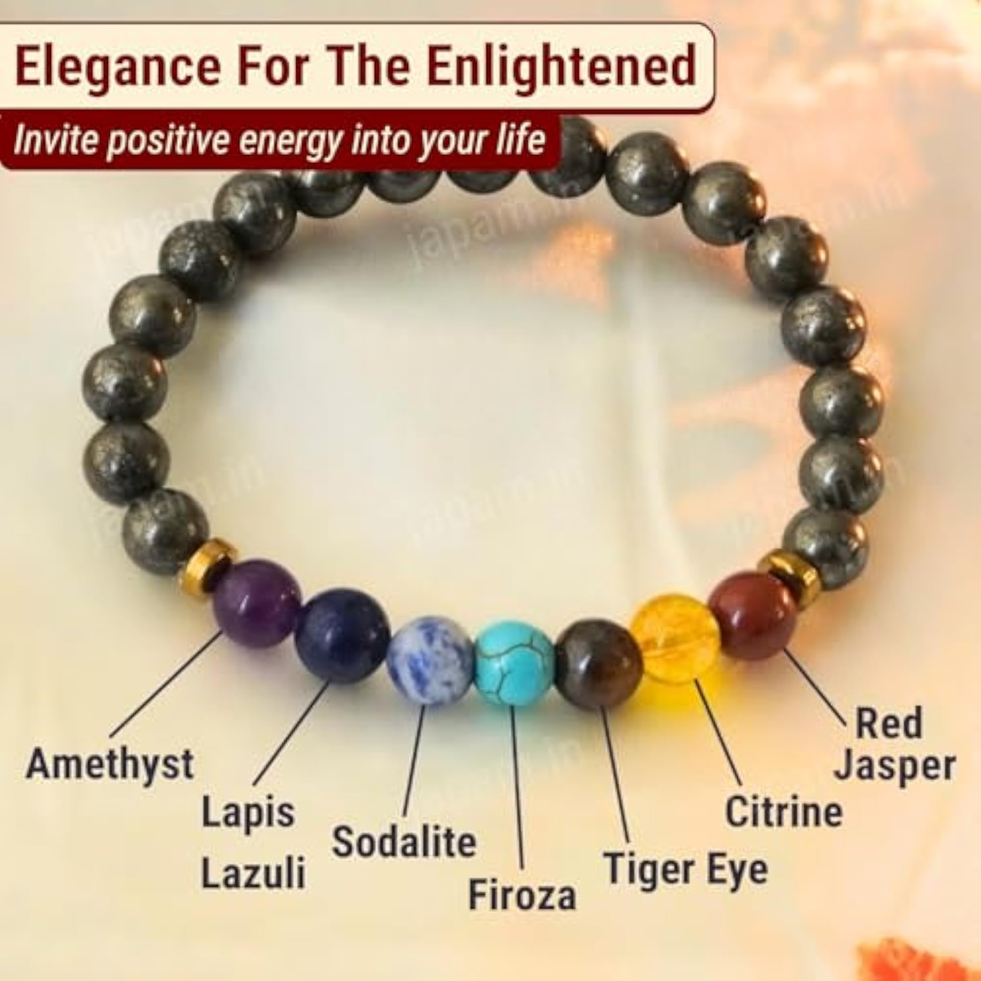 Seven Chakra Pyrite Healing Crystal Bracelet for Energy Balance