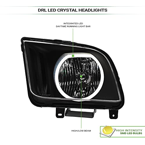 LED Halo Headlights for 2005-2009 Ford Mustang Black Housing DRL - Image 4