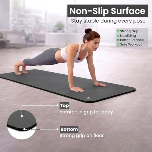 Image of Btag Premium TPE Yoga Mat for Women & Men | Anti-Slip Exercise & Gym Mat for Home Workouts | Lightweight & Durable | 6 mm (Black Melange)