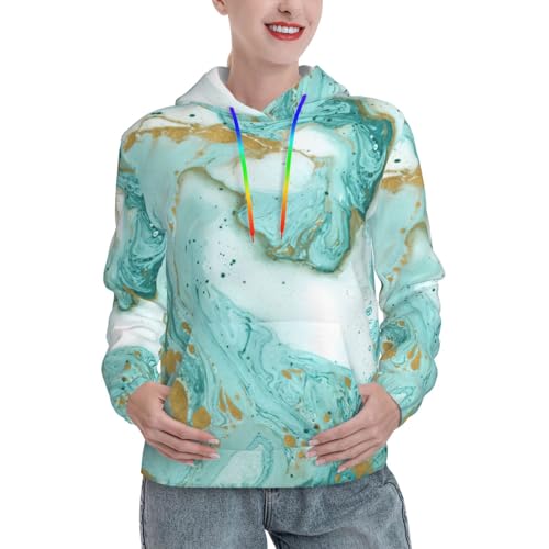 Sweat à capuche imprimé marbre bleu et or EdWal, pull ajusté avec poche kangourou