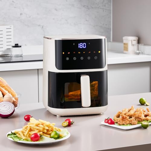 Warmiehomy Air Fryer 4.7L Touchscreen Digital Air Fryer, 8 Presets, Non-Stick, 60 Min Timer, 80-200℃ Temperature Control, No Oil, Dishwasher Safe Baskets, Automatic Shutoff 1400W
