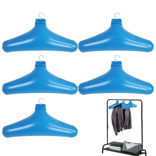 Grucce gonfiabili da viaggio, 5 pezzi, in PVC, antivento, pieghevoli, con gancio in metallo antiscivolo, salvaspazio, per interni ed esterni, lavanderia, viaggi, campeggio, colore blu