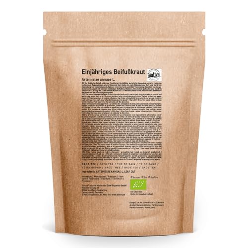 Biotiva Einjähriger Beifuß Badetee Bio 125g - 100% Artemisia annua - Getrocknet & geschnitten - Ideal für Vollbad & Fußbad - Aus kontrolliert biologischem Anbau - DE-ÖKO-005