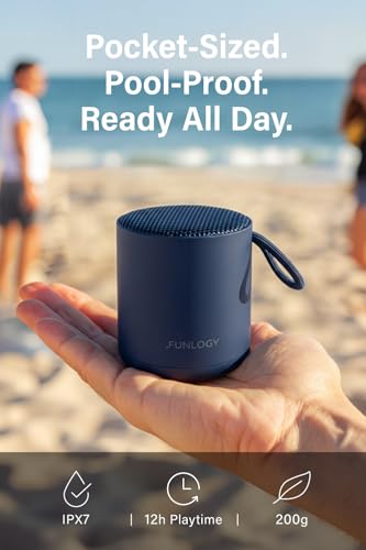 Image of FUNLOGY Portable Mini2 Bluetooth Speaker, Wireless Portable Speaker with Deep Bass, IPX7 Waterproof, TWS Stereo Pairing, Built-in Mic, Small Speaker for Shower, Outdoor, Travel, Blue